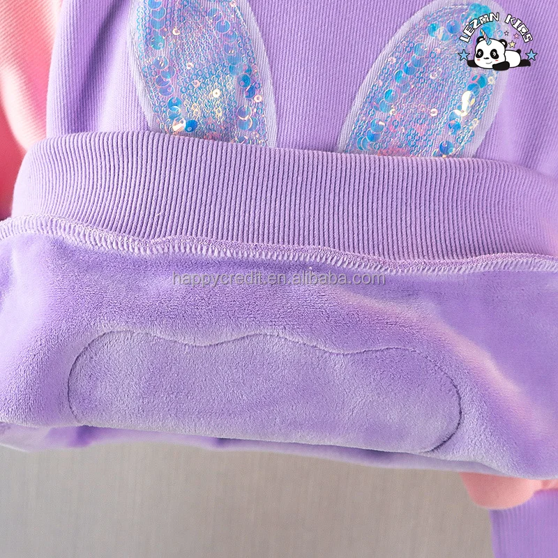 LEZONKIDS - Conjunto de roupas para meninas com alta qualidade, logotipo personalizado com coelho de lantejoulas para conjuntos de roupas de inverno para crianças
